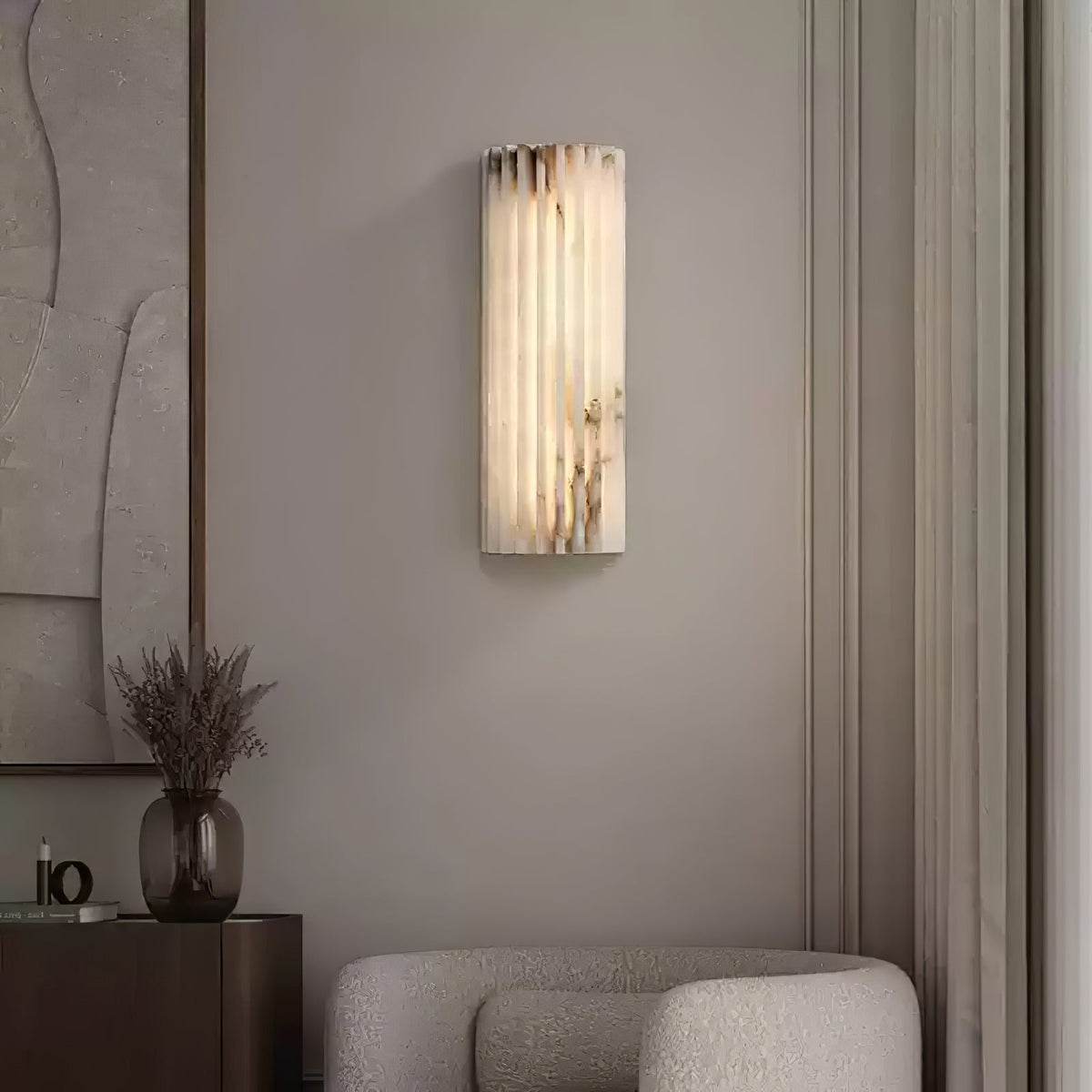 Wall Lamp Art Deco with Alabaster Stone Shade and Integrated LED