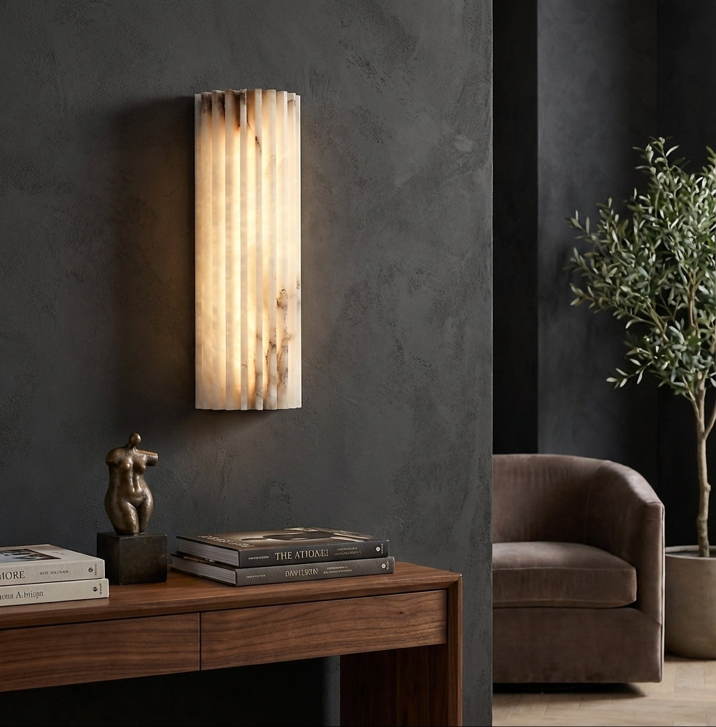 Wall Lamp Art Deco with Alabaster Stone Shade and Integrated LED
