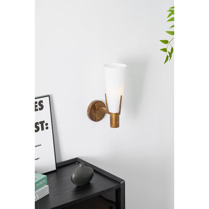 Wall Lamp Art Deco with Conical Glass Shade and Brass Finish