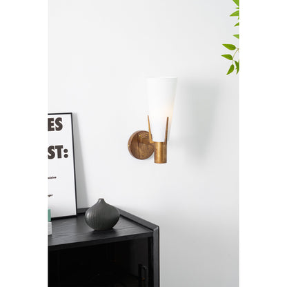 Wall Lamp Art Deco with Conical Glass Shade and Brass Finish