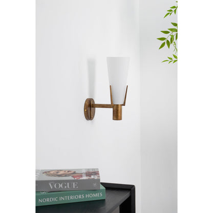 Wall Lamp Art Deco with Conical Glass Shade and Brass Finish