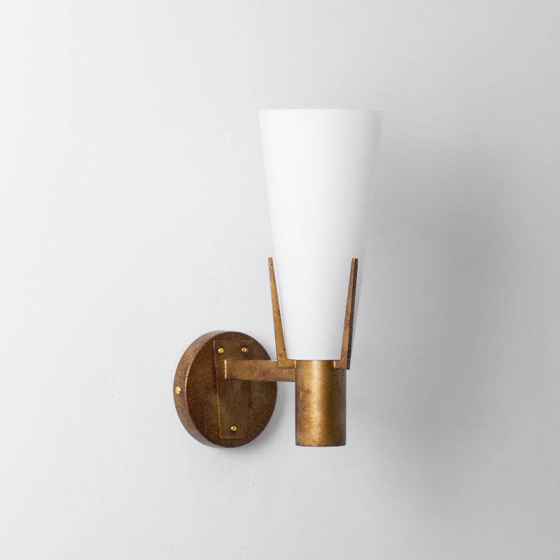 Wall Lamp Art Deco with Conical Glass Shade and Brass Finish
