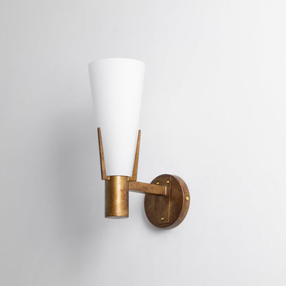Wall Lamp Art Deco with Conical Glass Shade and Brass Finish