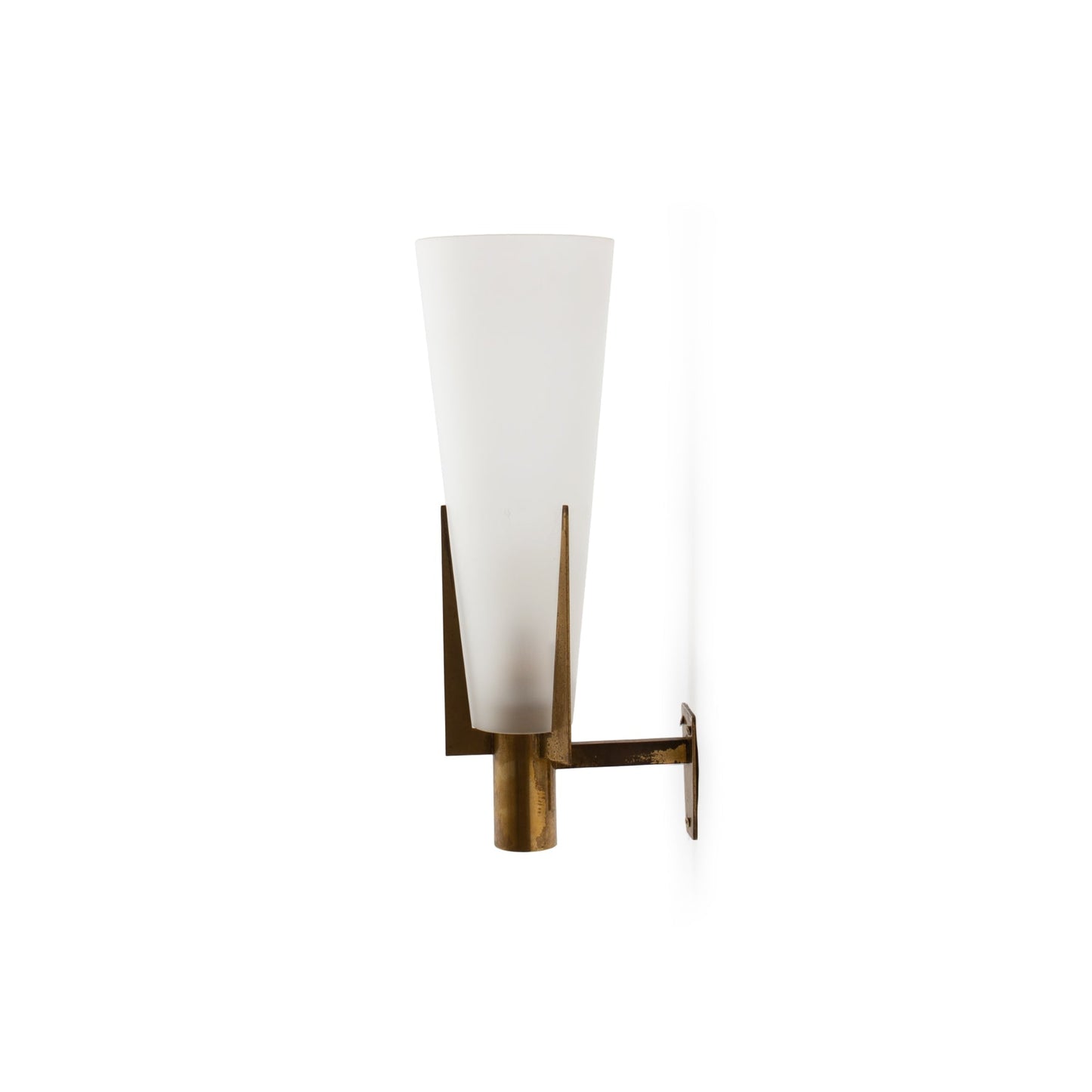 Wall Lamp Art Deco with Conical Glass Shade and Brass Finish