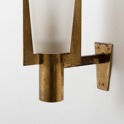 Wall Lamp Art Deco with Conical Glass Shade and Brass Finish