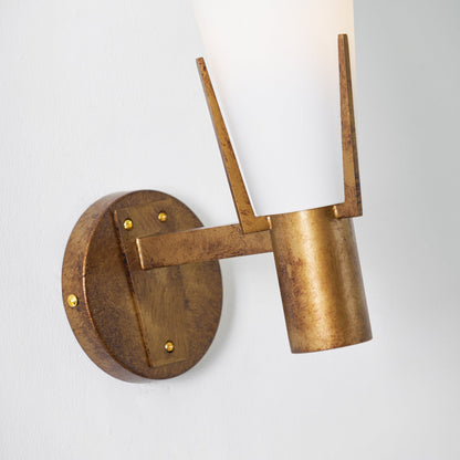 Wall Lamp Art Deco with Conical Glass Shade and Brass Finish