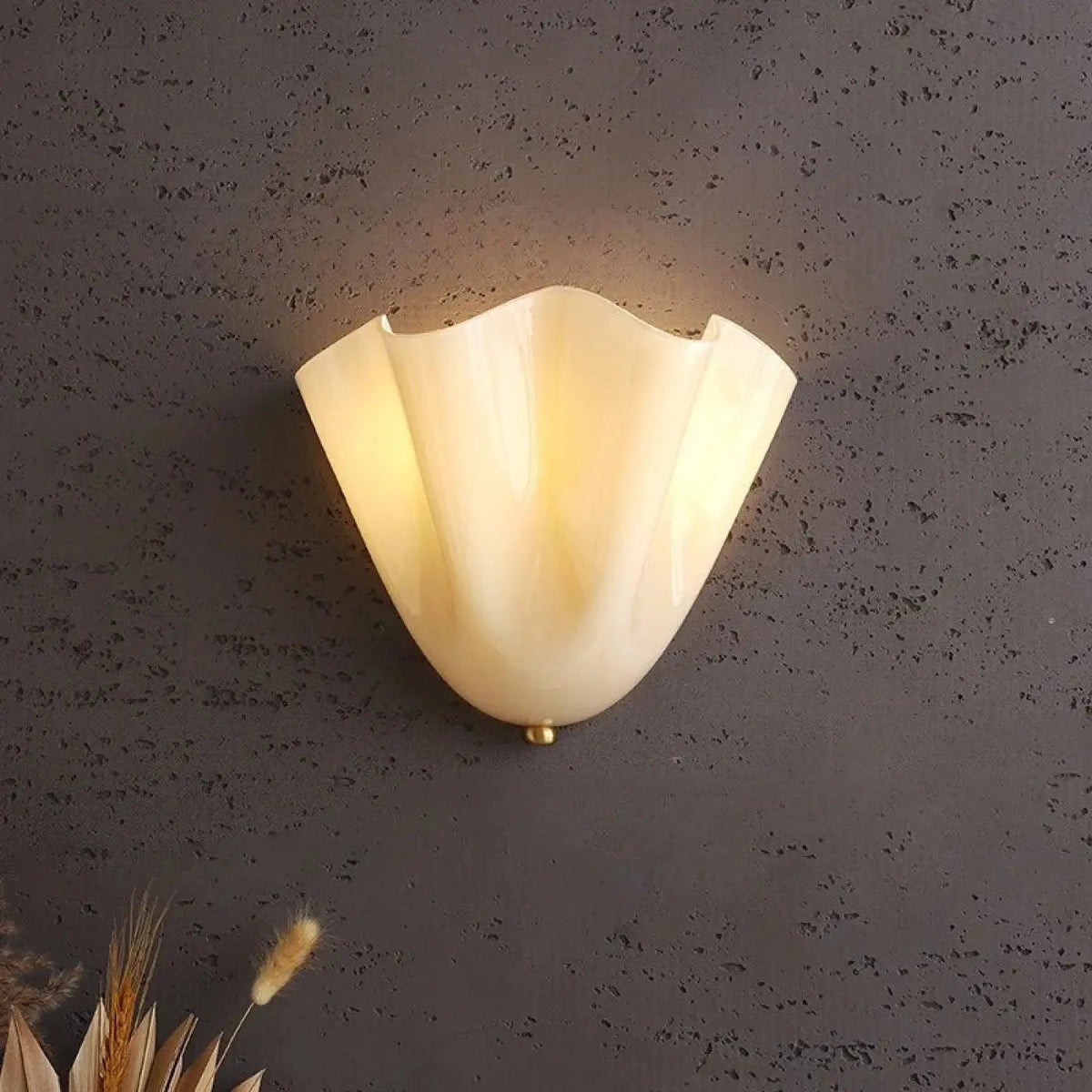 Wall Lamp Art Deco with Glass Shell Shade and Brass Fitting