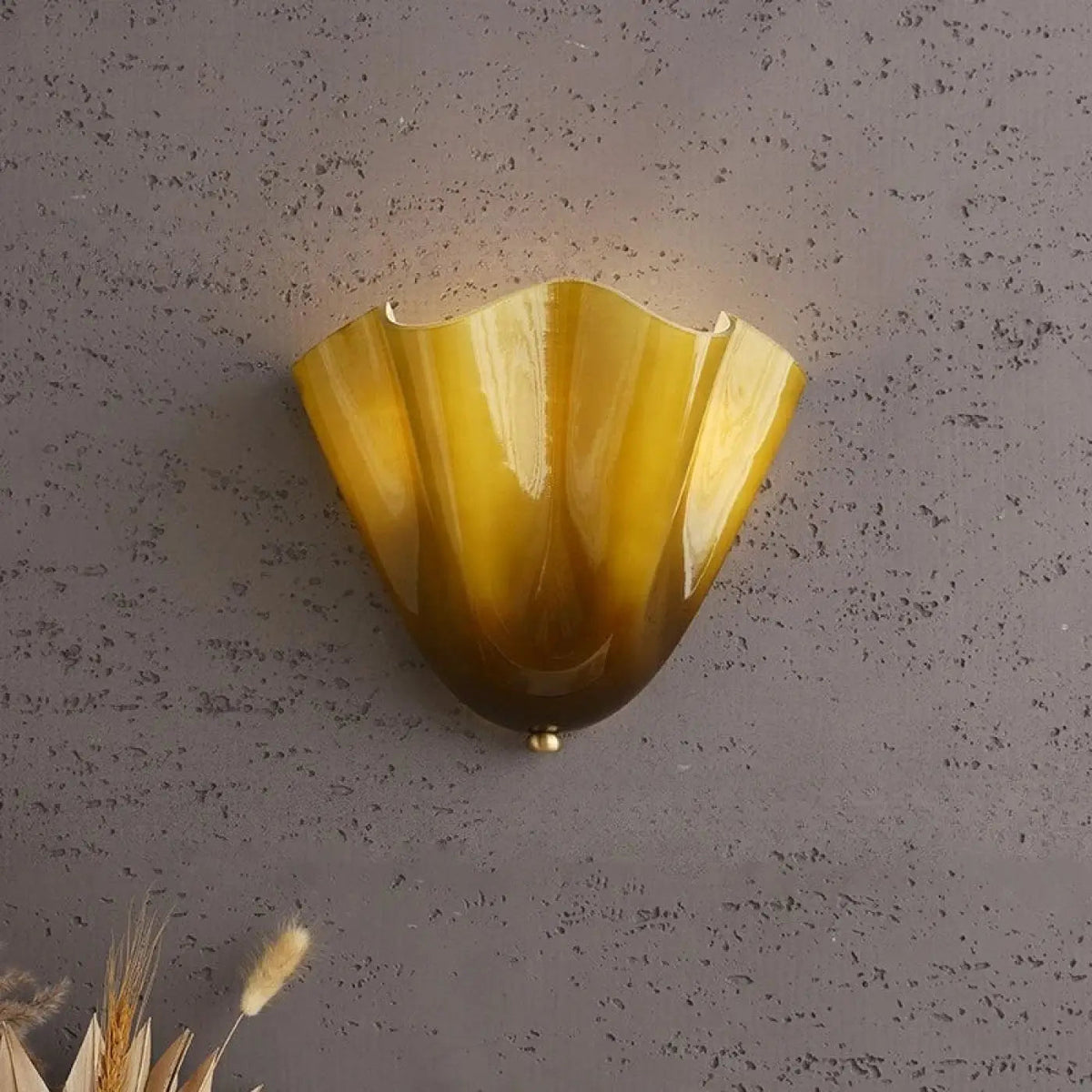 Wall Lamp Art Deco with Glass Shell Shade and Brass Fitting