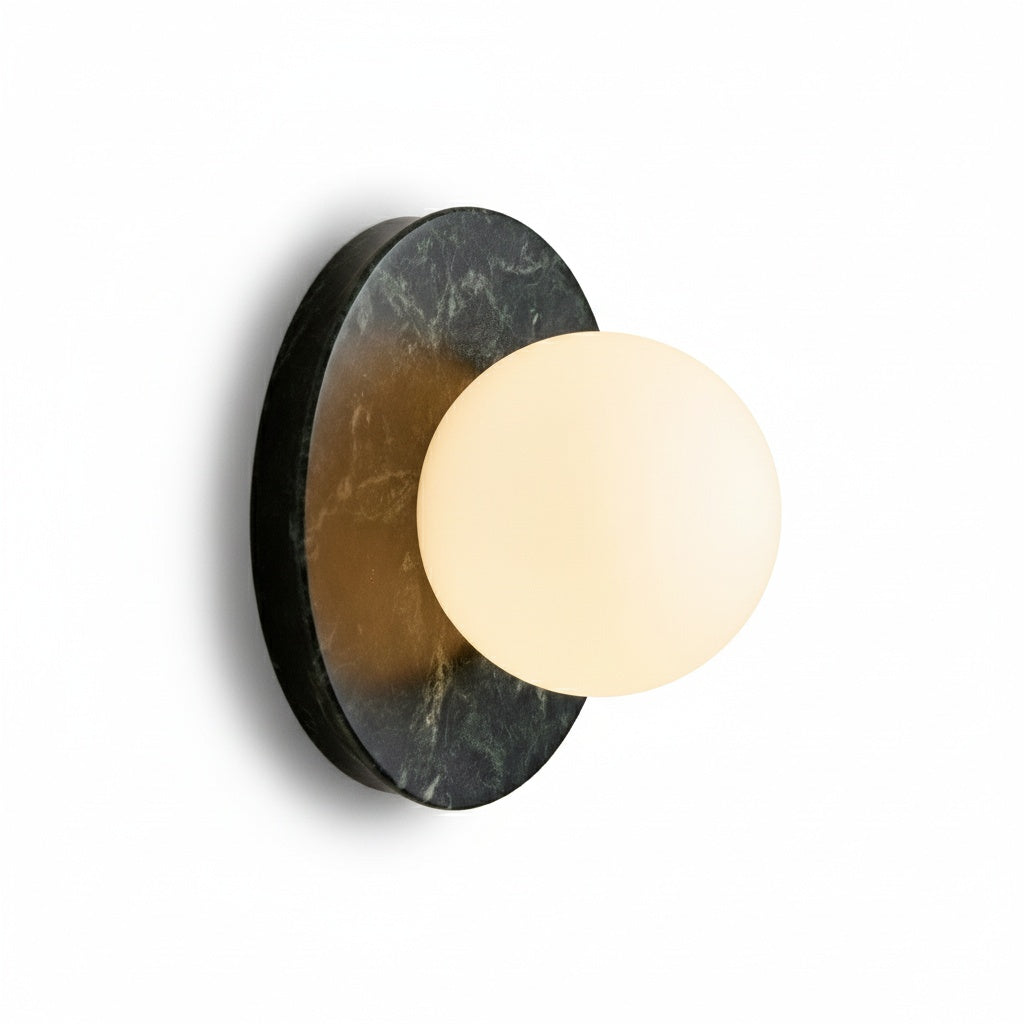 Wall Lamp Art Deco with Marble Backplate and Globe Glass Shade