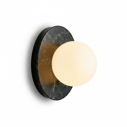 Wall Lamp Art Deco with Marble Backplate and Globe Glass Shade