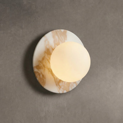 Wall Lamp Art Deco with Marble Backplate and Globe Glass Shade