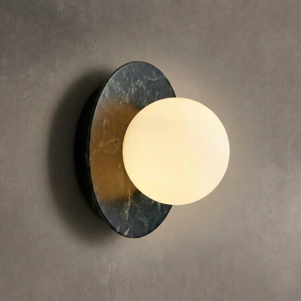Wall Lamp Art Deco with Marble Backplate and Globe Glass Shade