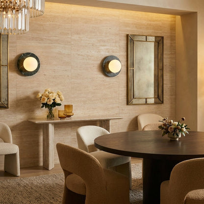 Wall Lamp Art Deco with Marble Backplate and Globe Glass Shade
