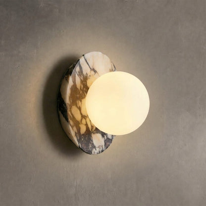 Wall Lamp Art Deco with Marble Backplate and Globe Glass Shade