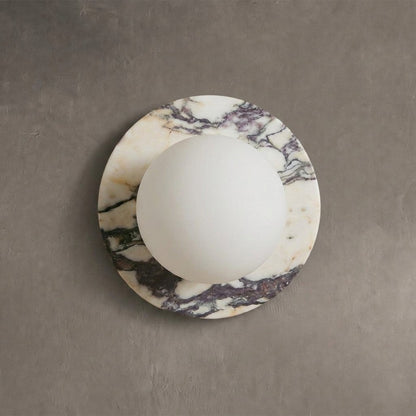 Wall Lamp Art Deco with Marble Backplate and Globe Glass Shade