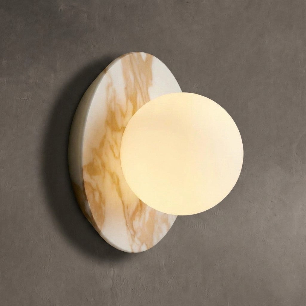 Wall Lamp Art Deco with Marble Backplate and Globe Glass Shade