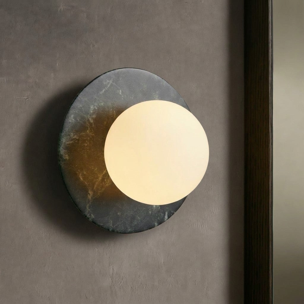 Wall Lamp Art Deco with Marble Backplate and Globe Glass Shade