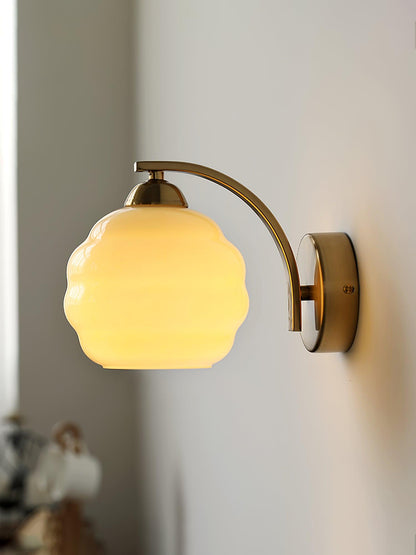 Wall Lamp Art Deco with Opal Glass Shade and Curved Arm