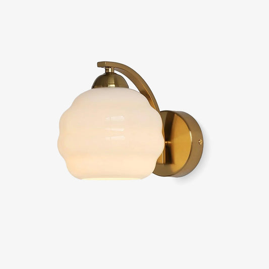 Wall Lamp Art Deco with Opal Glass Shade and Curved Arm