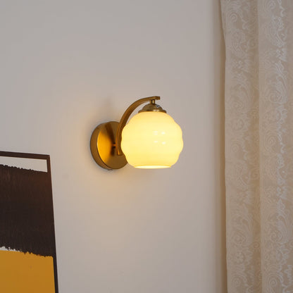 Wall Lamp Art Deco with Opal Glass Shade and Curved Arm