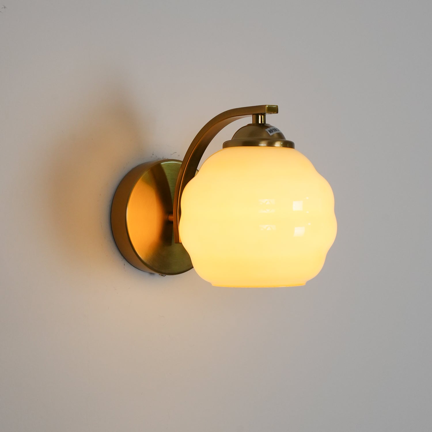 Wall Lamp Art Deco with Opal Glass Shade and Curved Arm