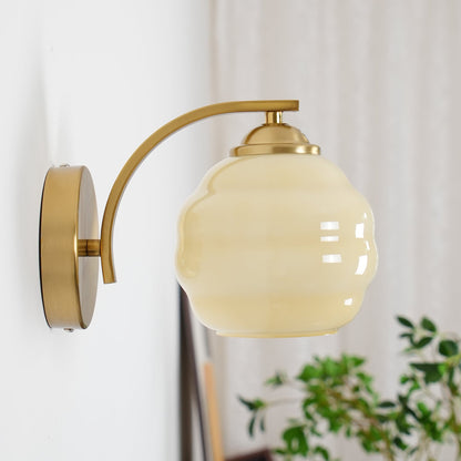 Wall Lamp Art Deco with Opal Glass Shade and Curved Arm