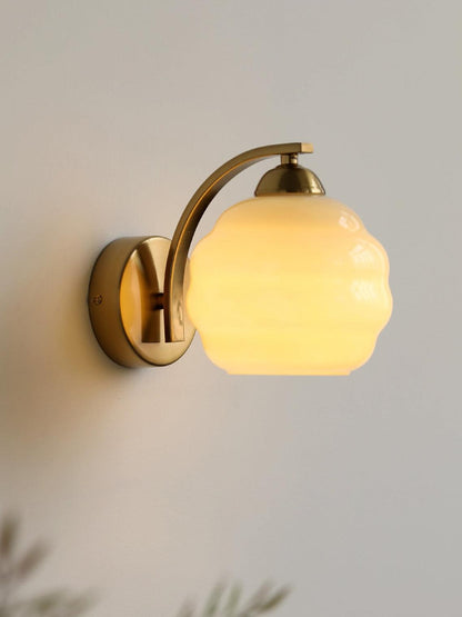 Wall Lamp Art Deco with Opal Glass Shade and Curved Arm
