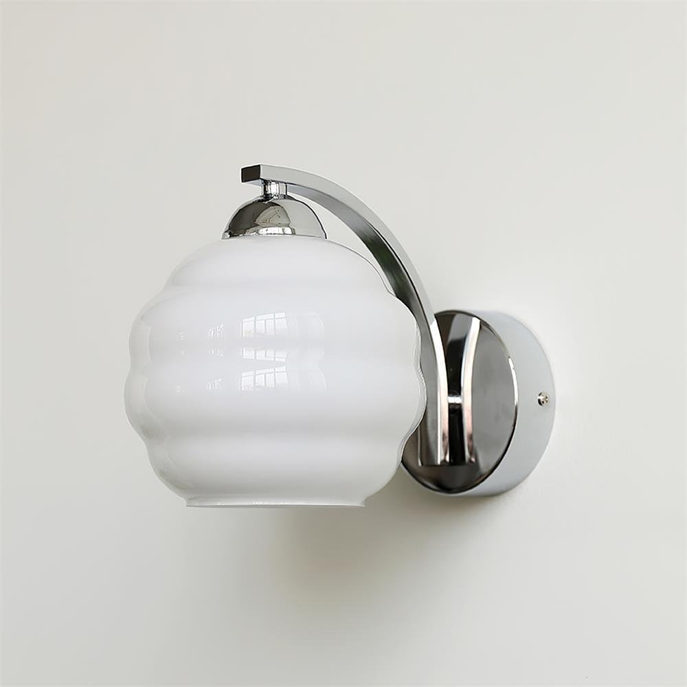 Wall Lamp Art Deco with Opal Glass Shade and Curved Arm
