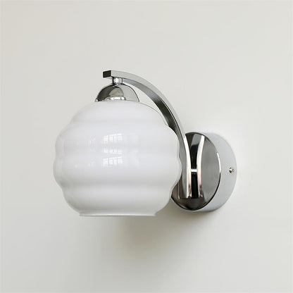 Wall Lamp Art Deco with Opal Glass Shade and Curved Arm