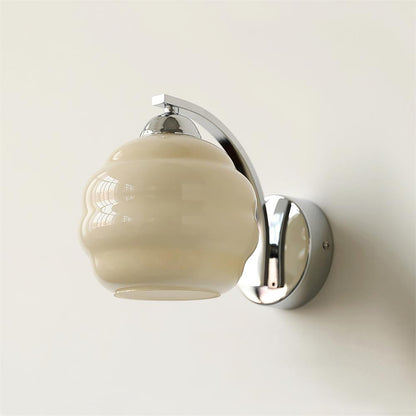 Wall Lamp Art Deco with Opal Glass Shade and Curved Arm