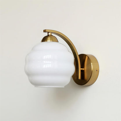 Wall Lamp Art Deco with Opal Glass Shade and Curved Arm