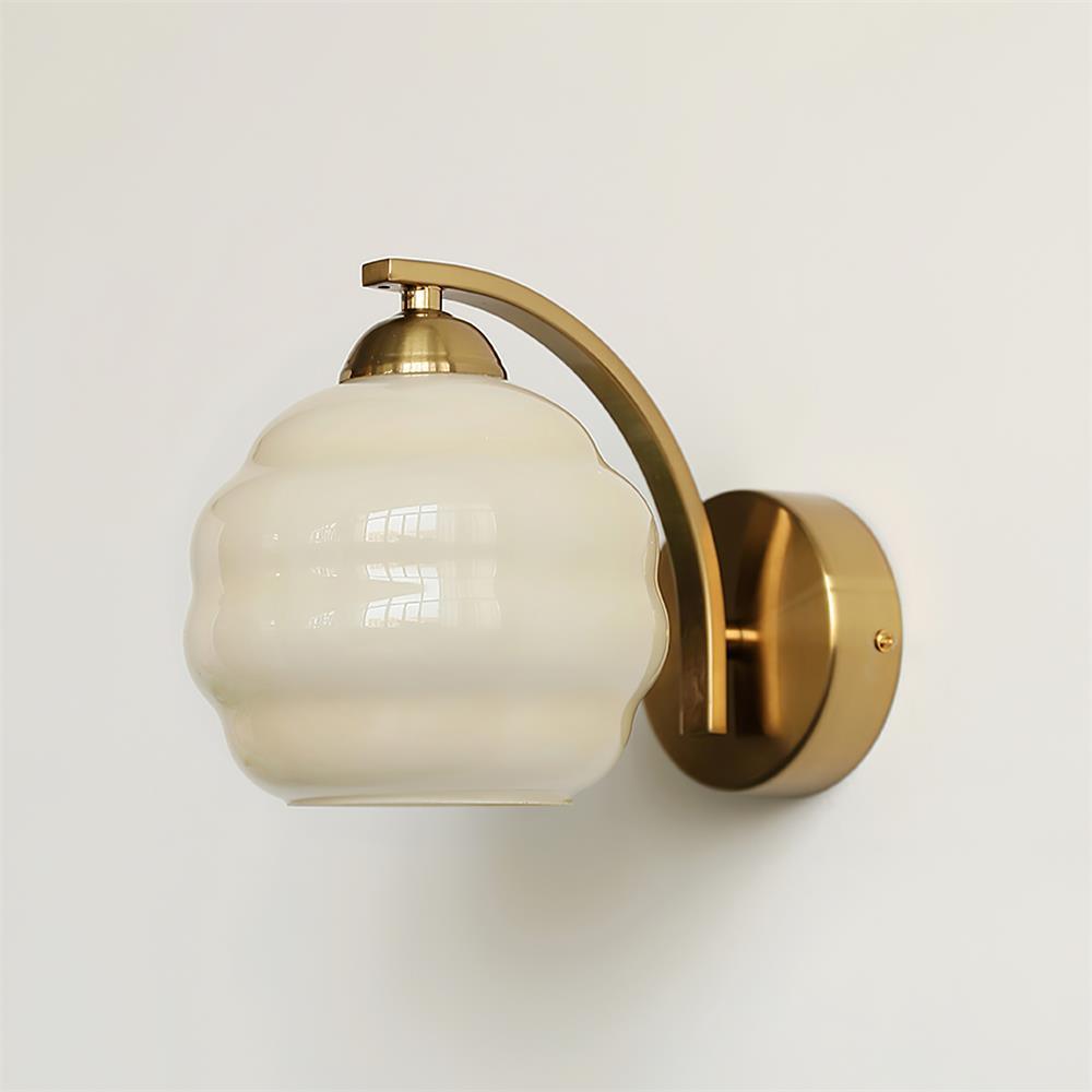 Wall Lamp Art Deco with Opal Glass Shade and Curved Arm