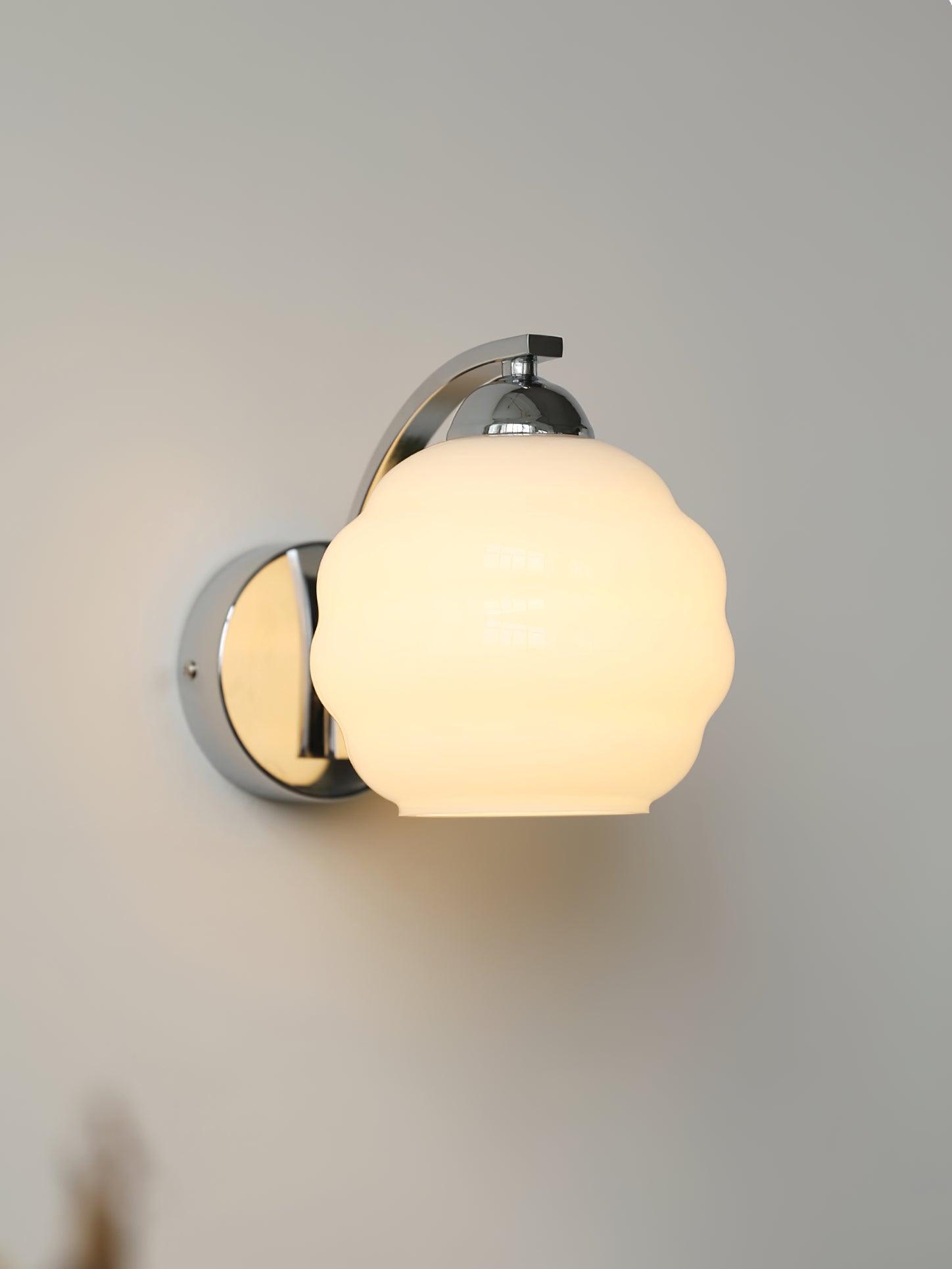Wall Lamp Art Deco with Opal Glass Shade and Curved Arm