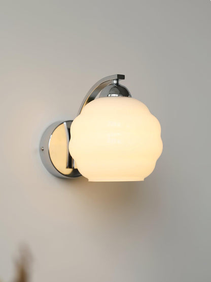 Wall Lamp Art Deco with Opal Glass Shade and Curved Arm