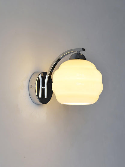 Wall Lamp Art Deco with Opal Glass Shade and Curved Arm