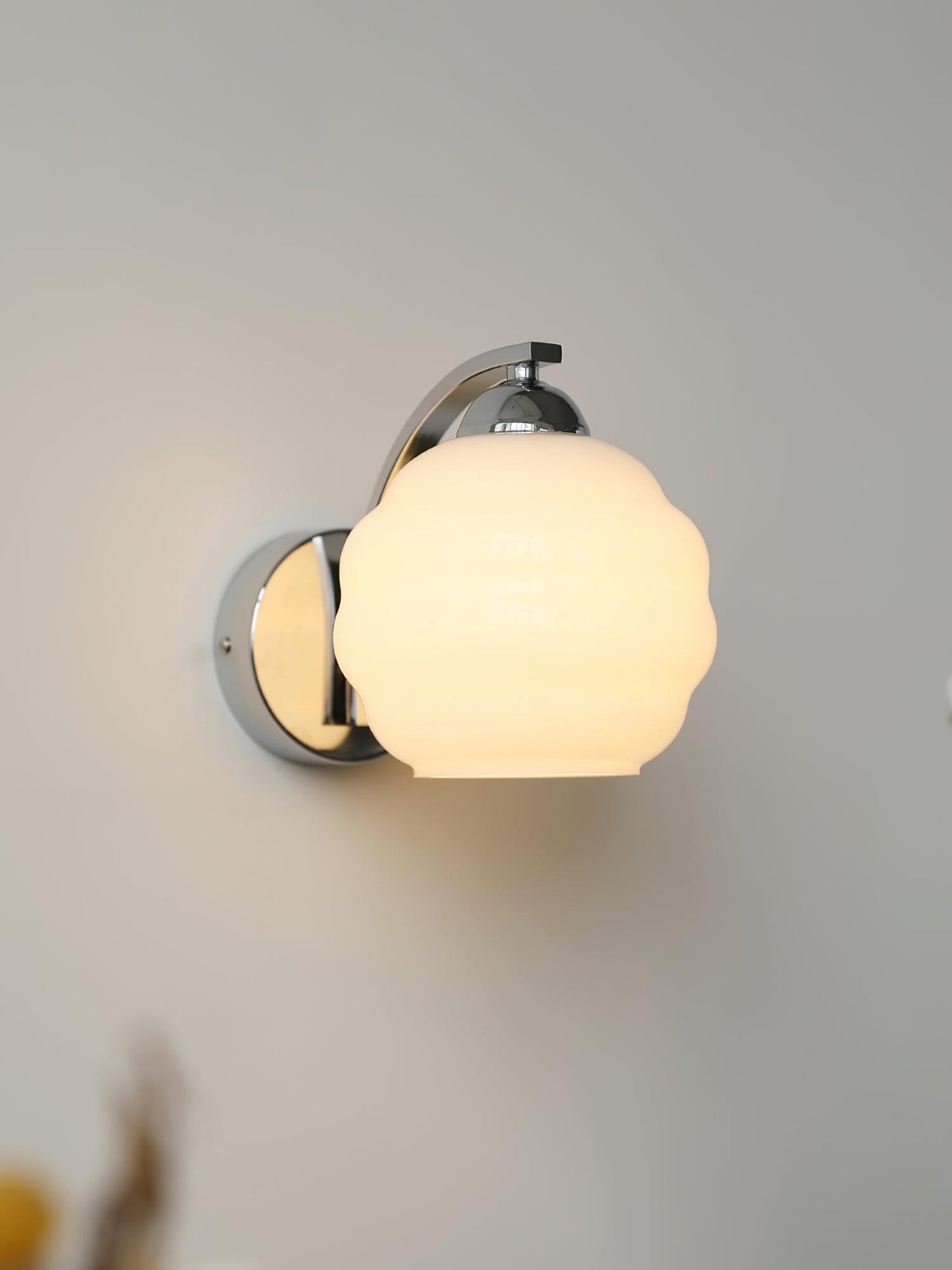 Wall Lamp Art Deco with Opal Glass Shade and Curved Arm