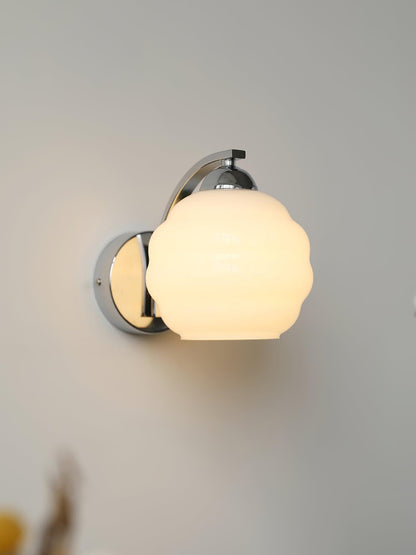 Wall Lamp Art Deco with Opal Glass Shade and Curved Arm