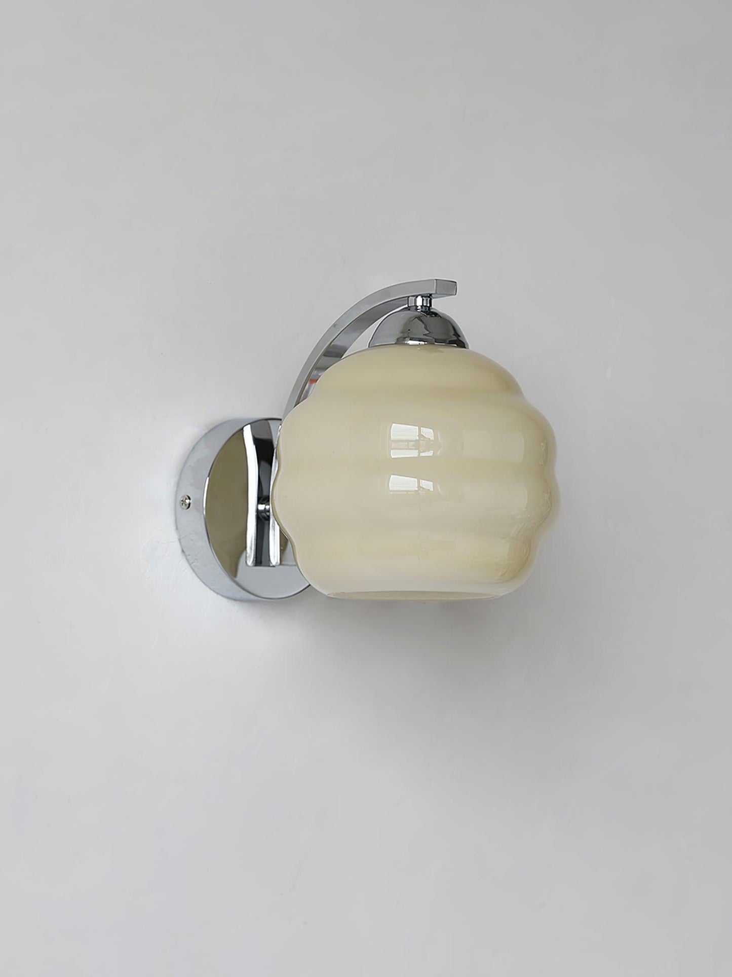 Wall Lamp Art Deco with Opal Glass Shade and Curved Arm