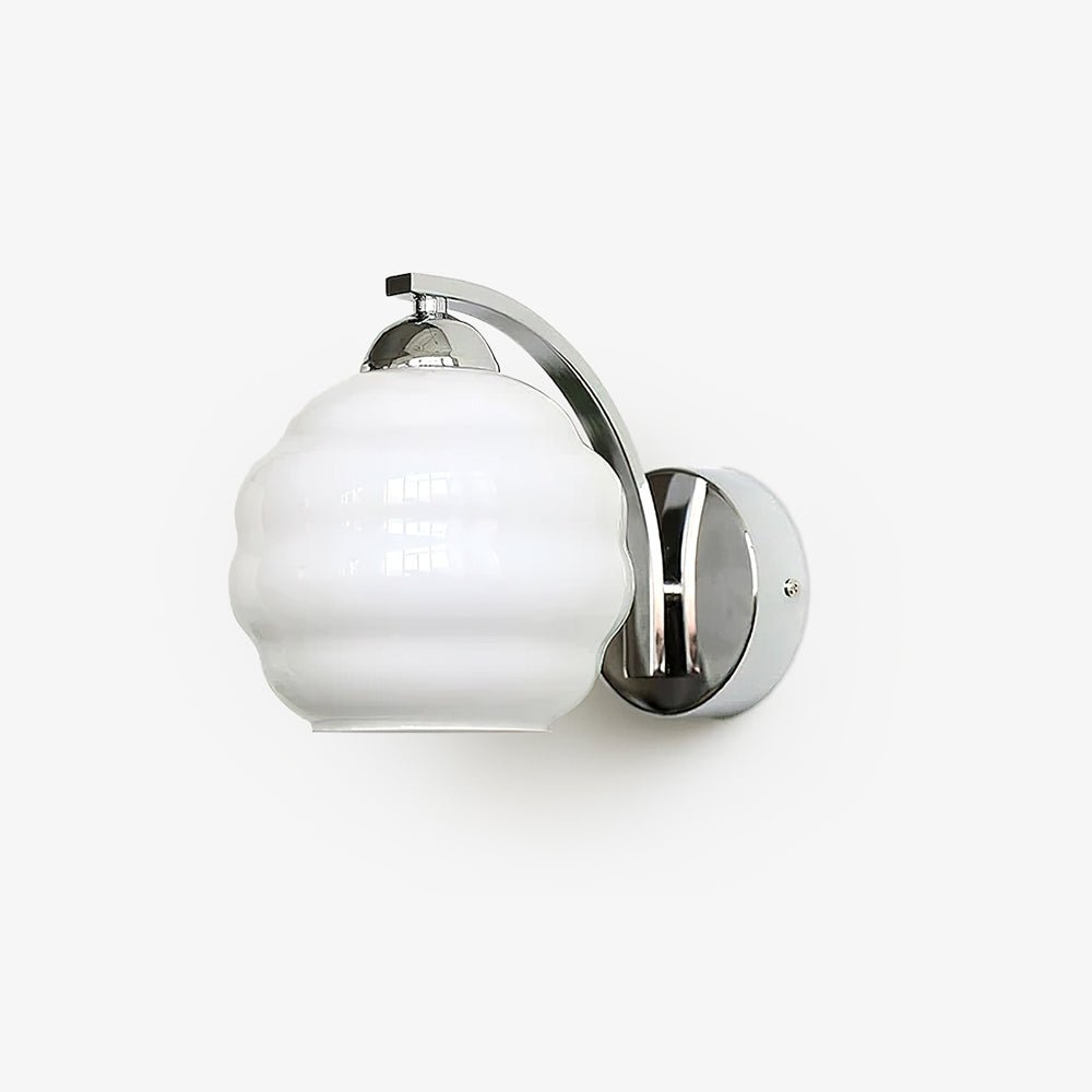 Wall Lamp Art Deco with Opal Glass Shade and Curved Arm