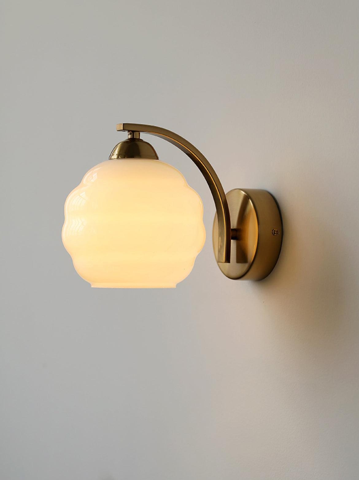 Wall Lamp Art Deco with Opal Glass Shade and Curved Arm