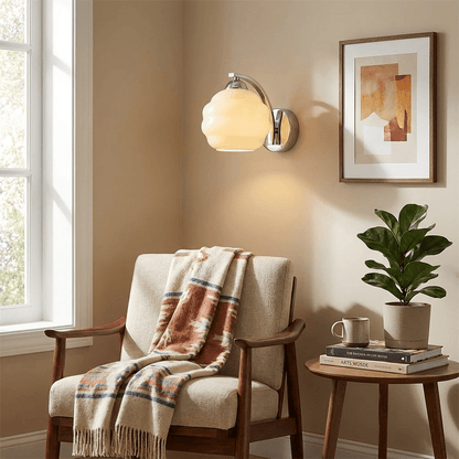 Wall Lamp Art Deco with Opal Glass Shade and Curved Arm