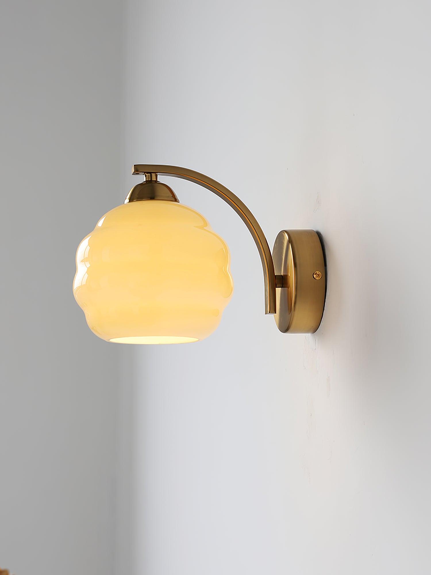 Wall Lamp Art Deco with Opal Glass Shade and Curved Arm
