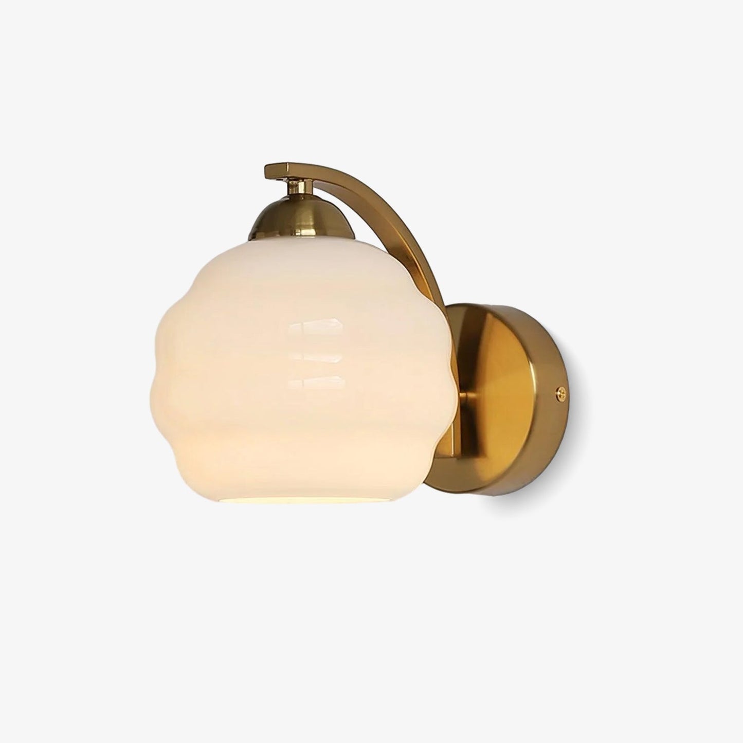 Wall Lamp Art Deco with Opal Glass Shade and Curved Arm