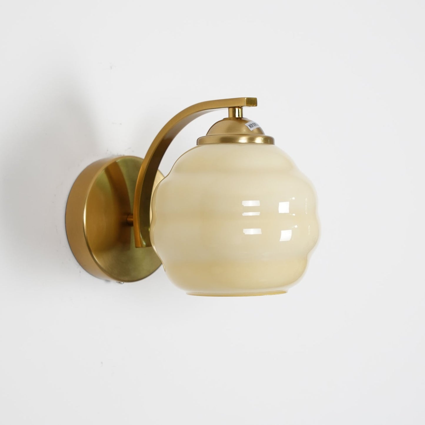 Wall Lamp Art Deco with Opal Glass Shade and Curved Arm