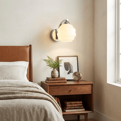 Wall Lamp Art Deco with Opal Glass Shade and Curved Arm