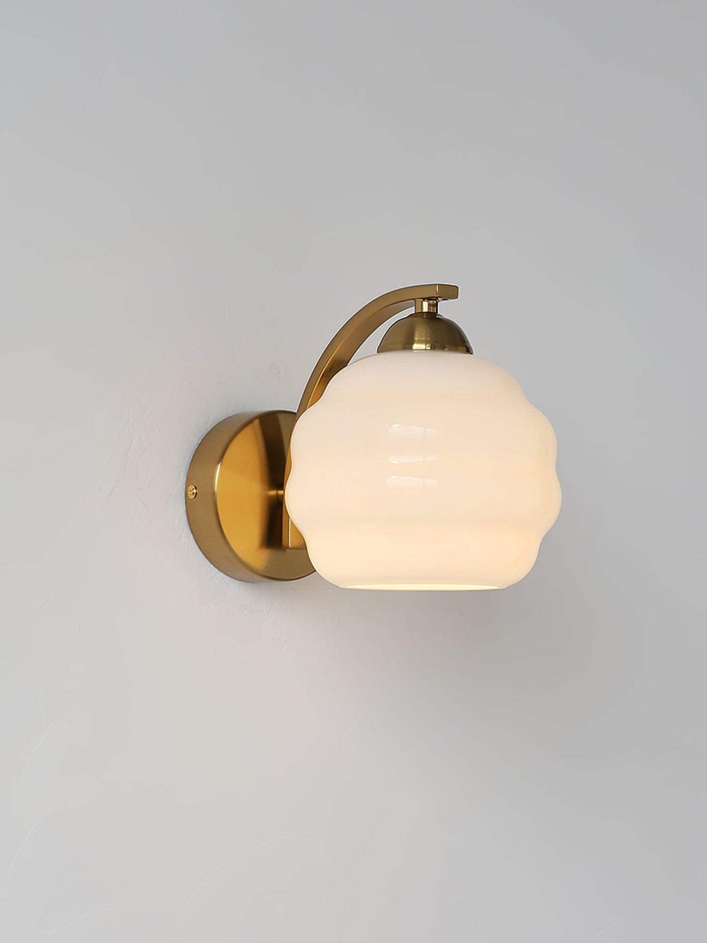 Wall Lamp Art Deco with Opal Glass Shade and Curved Arm