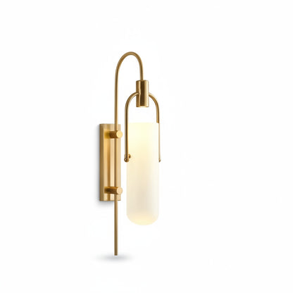 Wall Lamp Art Deco with Opaline Glass Shade and Brass Arch