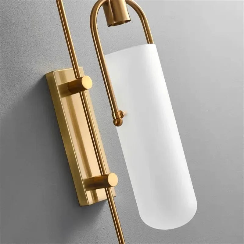 Wall Lamp Art Deco with Opaline Glass Shade and Brass Arch