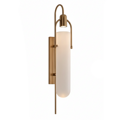 Wall Lamp Art Deco with Opaline Glass Shade and Brass Arch