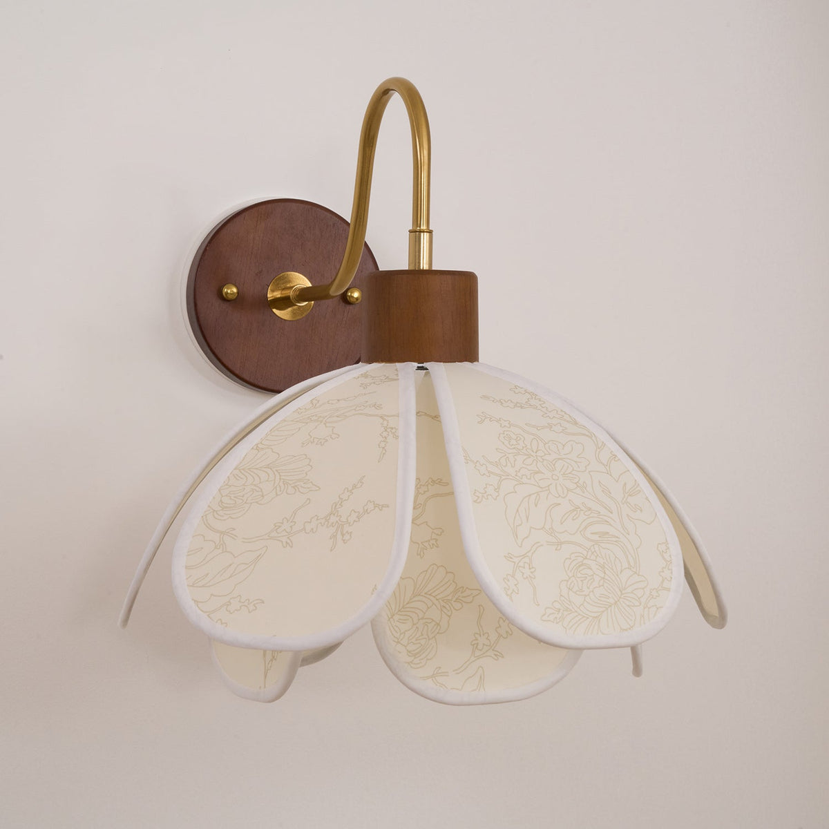 Wall Lamp Bohemian Floral Petal Shade with Wood and Brass Arm